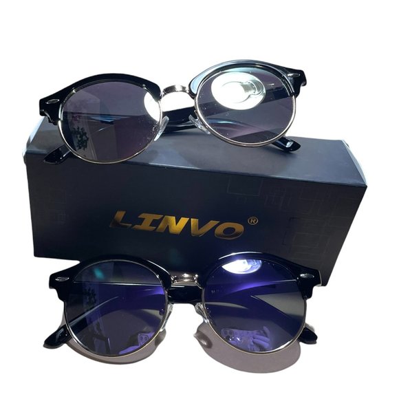 Linvo Round Mirrored Sunglasses Polarized Retro 2 pack Pink Purple - Picture 1 of 2